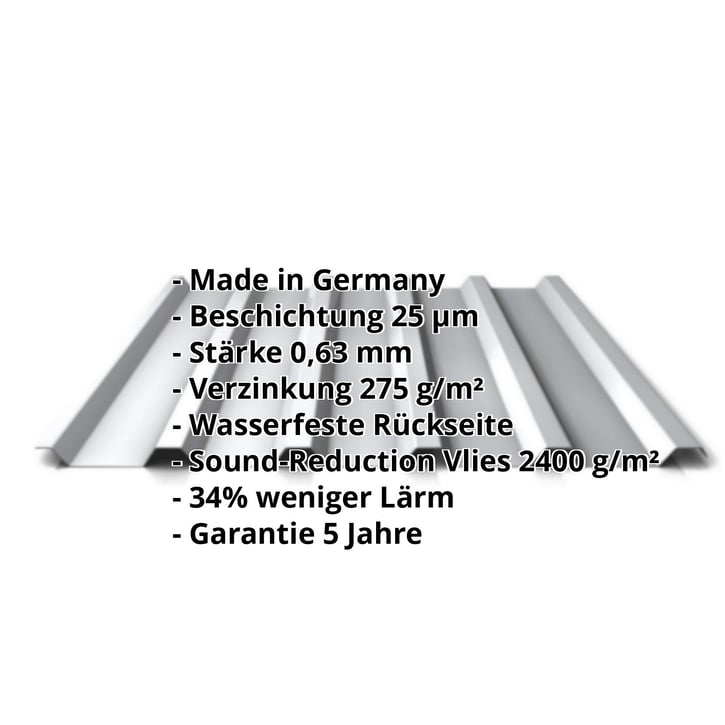 Trapezblech 35/207 | Dach | Anti-Tropf 2400 g/m² | Stahl 0,63 mm | 25 µm Polyester | 9006 - Weißaluminium #2