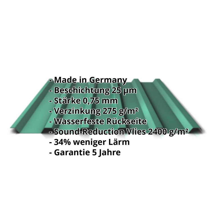 Trapezblech 35/207 | Dach | Anti-Tropf 2400 g/m² | Stahl 0,75 mm | 25 µm Polyester | 6020 - Chromoxidgrün #2