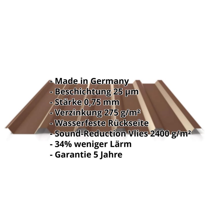 Trapezblech 35/207 | Dach | Anti-Tropf 2400 g/m² | Stahl 0,75 mm | 25 µm Polyester | 8011 - Nussbraun #2