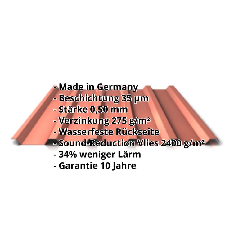 Trapezblech 35/207 | Dach | Anti-Tropf 2400 g/m² | Stahl 0,50 mm | 35 µm Mattpolyester | 75 - Ziegelrot #2