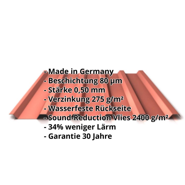 Trapezblech 35/207 | Dach | Anti-Tropf 2400 g/m² | Stahl 0,50 mm | 80 µm Shimoco | 8004 - Kupferbraun #2