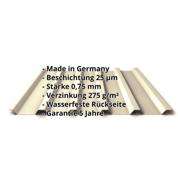 Trapezblech 35/207 | Dach | Stahl 0,75 mm | 25 µm Polyester | 1015 - Hellelfenbein #2