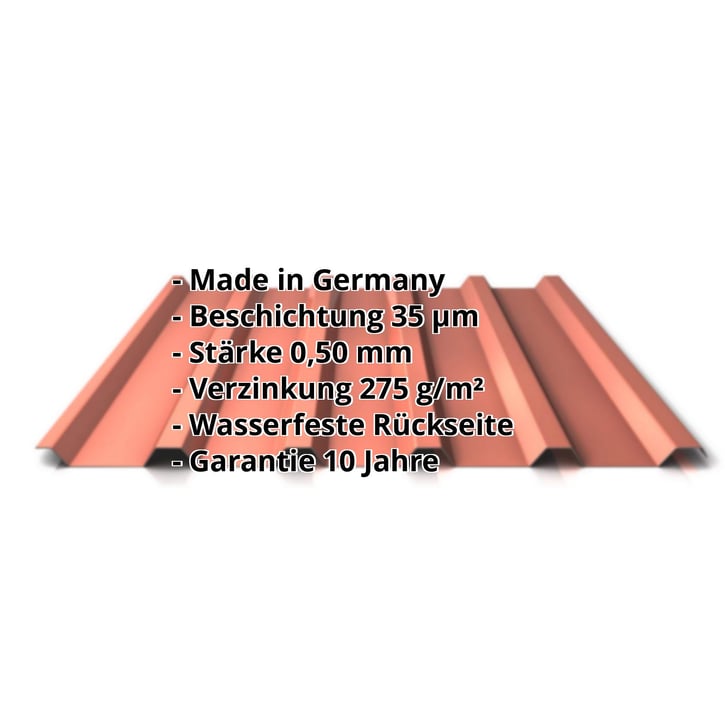 Trapezblech 35/207 | Dach | Stahl 0,50 mm | 35 µm Mattpolyester | 75 - Ziegelrot #2