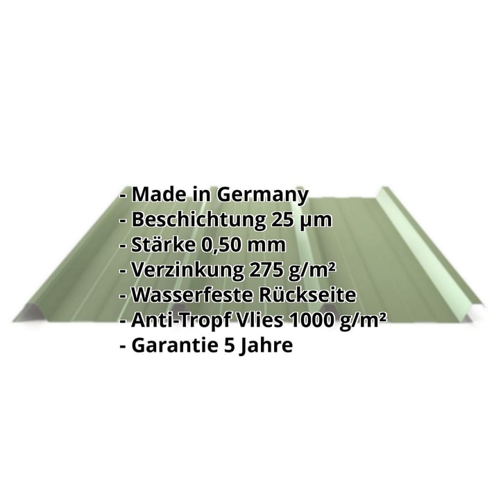 Trapezblech 45/333 | Dach | Anti-Tropf 1000 g/m² | Stahl 0,50 mm | 25 µm Polyester | 6011 - Resedagrün #2