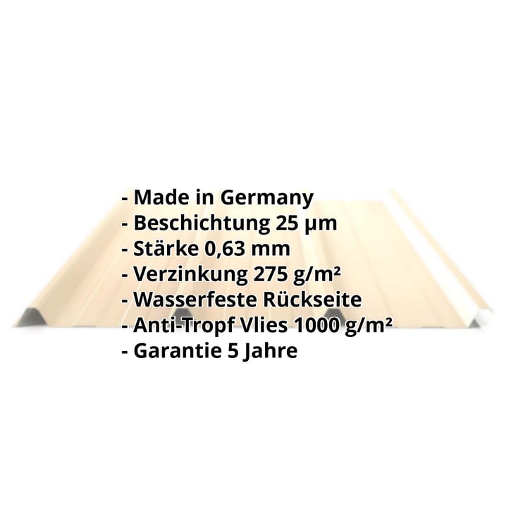 Trapezblech 45/333 | Dach | Anti-Tropf 1000 g/m² | Stahl 0,63 mm | 25 µm Polyester | 1015 - Hellelfenbein #2