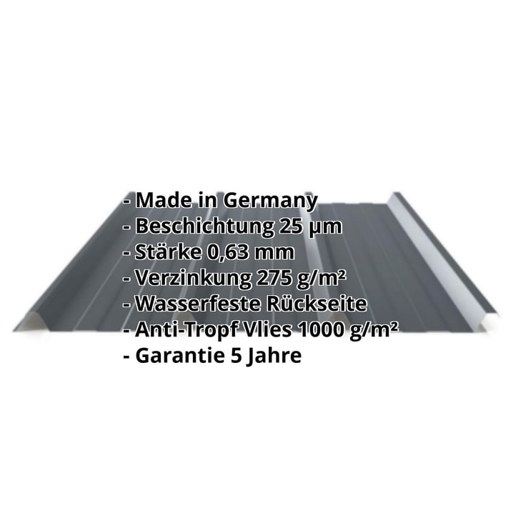 Trapezblech 45/333 | Dach | Anti-Tropf 1000 g/m² | Stahl 0,63 mm | 25 µm Polyester | 7016 - Anthrazitgrau #2