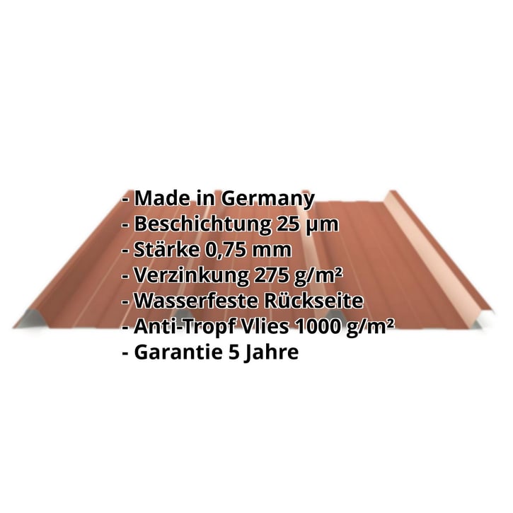 Trapezblech 45/333 | Dach | Anti-Tropf 1000 g/m² | Stahl 0,75 mm | 25 µm Polyester | 8004 - Kupferbraun #2