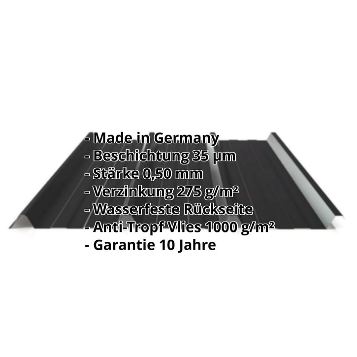 Trapezblech 45/333 | Dach | Anti-Tropf 1000 g/m² | Stahl 0,50 mm | 35 µm Mattpolyester | 33 - Schwarz #2