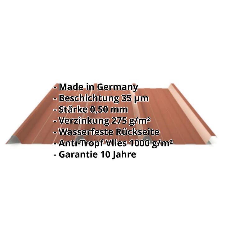 Trapezblech 45/333 | Dach | Anti-Tropf 1000 g/m² | Stahl 0,50 mm | 35 µm Mattpolyester | 75 - Ziegelrot #2