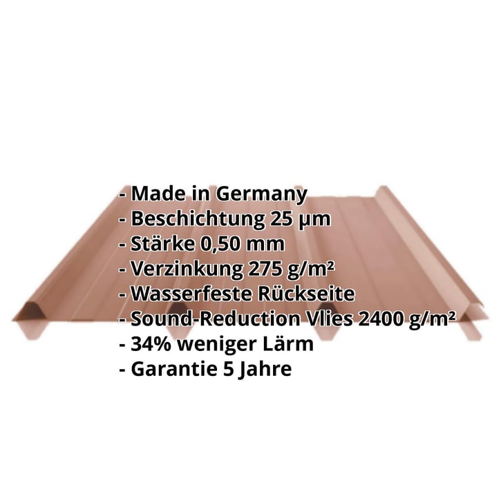 Trapezblech 45/333 | Dach | Anti-Tropf 2400 g/m² | Stahl 0,50 mm | 25 µm Polyester | 8011 - Nussbraun #2
