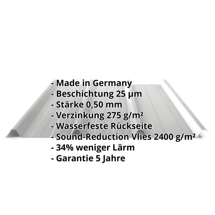 Trapezblech 45/333 | Dach | Anti-Tropf 2400 g/m² | Stahl 0,50 mm | 25 µm Polyester | 9006 - Weißaluminium #2
