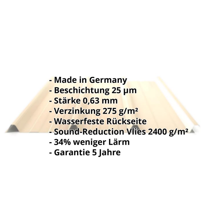 Trapezblech 45/333 | Dach | Anti-Tropf 2400 g/m² | Stahl 0,63 mm | 25 µm Polyester | 1015 - Hellelfenbein #2