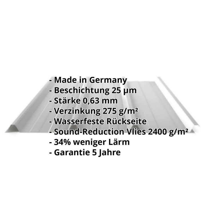 Trapezblech 45/333 | Dach | Anti-Tropf 2400 g/m² | Stahl 0,63 mm | 25 µm Polyester | 9006 - Weißaluminium #2