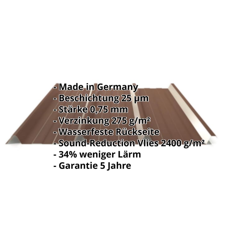 Trapezblech 45/333 | Dach | Anti-Tropf 2400 g/m² | Stahl 0,75 mm | 25 µm Polyester | 8011 - Nussbraun #2