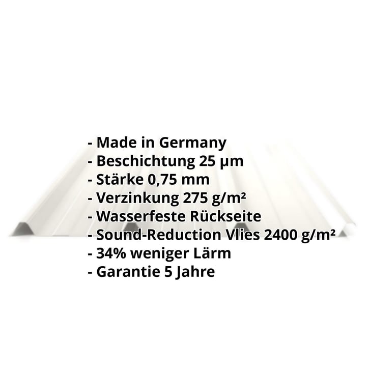 Trapezblech 45/333 | Dach | Anti-Tropf 2400 g/m² | Stahl 0,75 mm | 25 µm Polyester | 9002 - Grauweiß #2