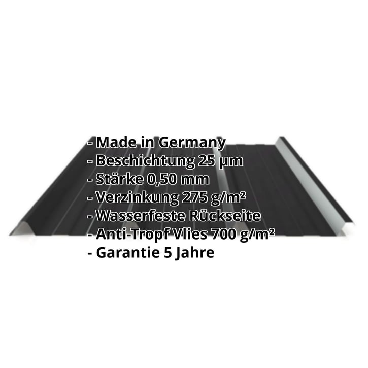 Trapezblech 45/333 | Dach | Anti-Tropf 700 g/m² | Stahl 0,50 mm | 25 µm Polyester | 9005 - Tiefschwarz #2