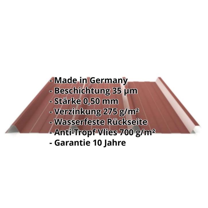 Trapezblech 45/333 | Dach | Anti-Tropf 700 g/m² | Stahl 0,50 mm | 35 µm Mattpolyester | 29 - Rot #2