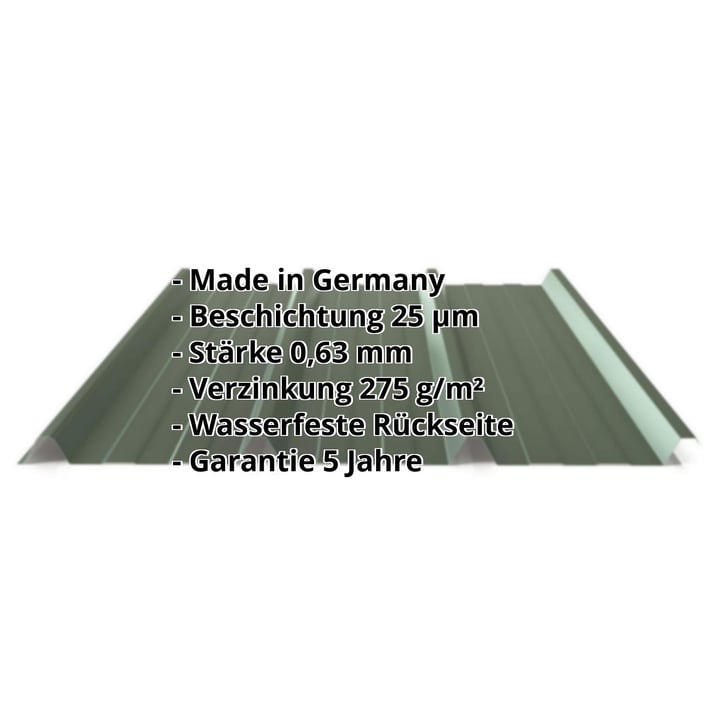 Trapezblech 45/333 | Dach | Stahl 0,63 mm | 25 µm Polyester | 6020 - Chromoxidgrün #2