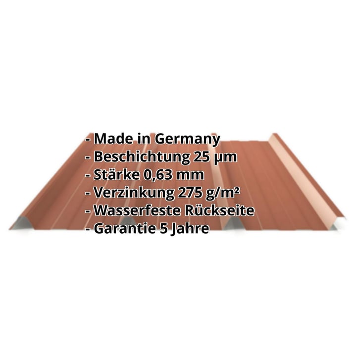 Trapezblech 45/333 | Dach | Stahl 0,63 mm | 25 µm Polyester | 8004 - Kupferbraun #2