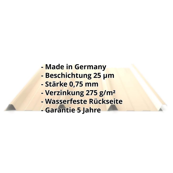 Trapezblech 45/333 | Dach | Stahl 0,75 mm | 25 µm Polyester | 1015 - Hellelfenbein #2