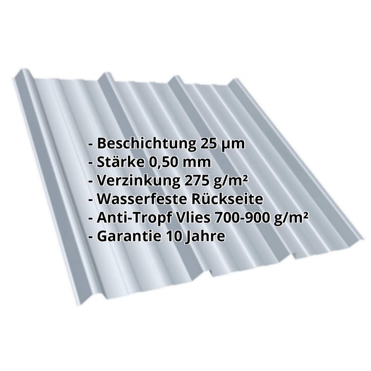 Trapezblech T45/333M | Dach | Anti-Tropf 700 g/m² | Stahl 0,50 mm | 25 µm Polyester | 9006 - Weißaluminium #2