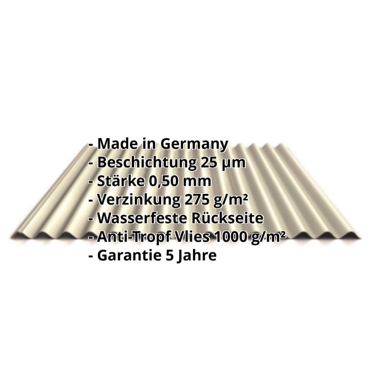 Wellblech 18/1064 | Dach | Anti-Tropf 1000 g/m² | Stahl 0,50 mm | 25 µm Polyester | 1015 - Hellelfenbein #2