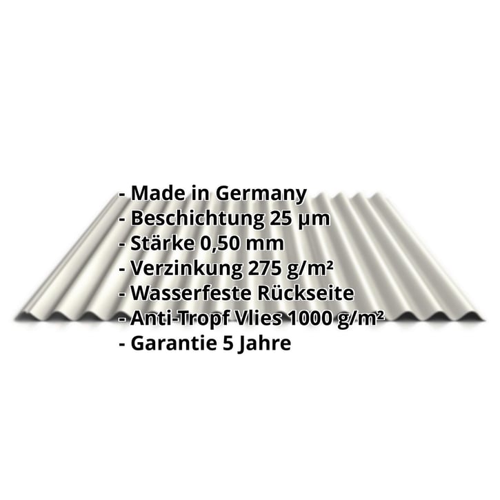 Wellblech 18/1064 | Dach | Anti-Tropf 1000 g/m² | Stahl 0,50 mm | 25 µm Polyester | 9010 - Reinweiß #2