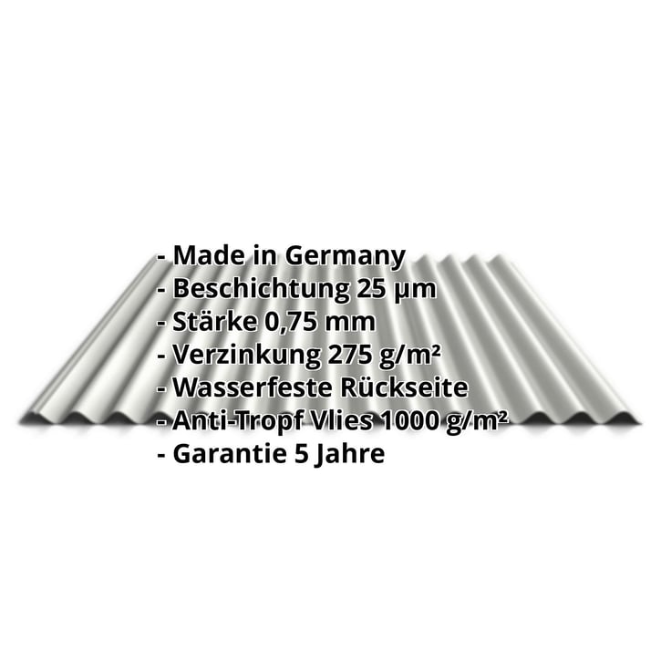 Wellblech 18/1064 | Dach | Anti-Tropf 1000 g/m² | Stahl 0,75 mm | 25 µm Polyester | 9002 - Grauweiß #2