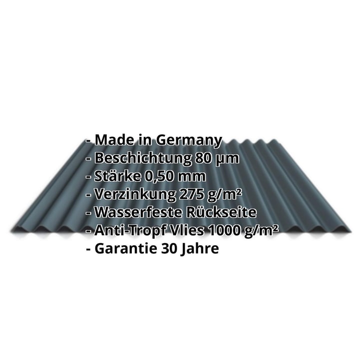 Wellblech 18/1064 | Dach | Anti-Tropf 1000 g/m² | Stahl 0,50 mm | 80 µm Shimoco | 7016 - Anthrazitgrau #2