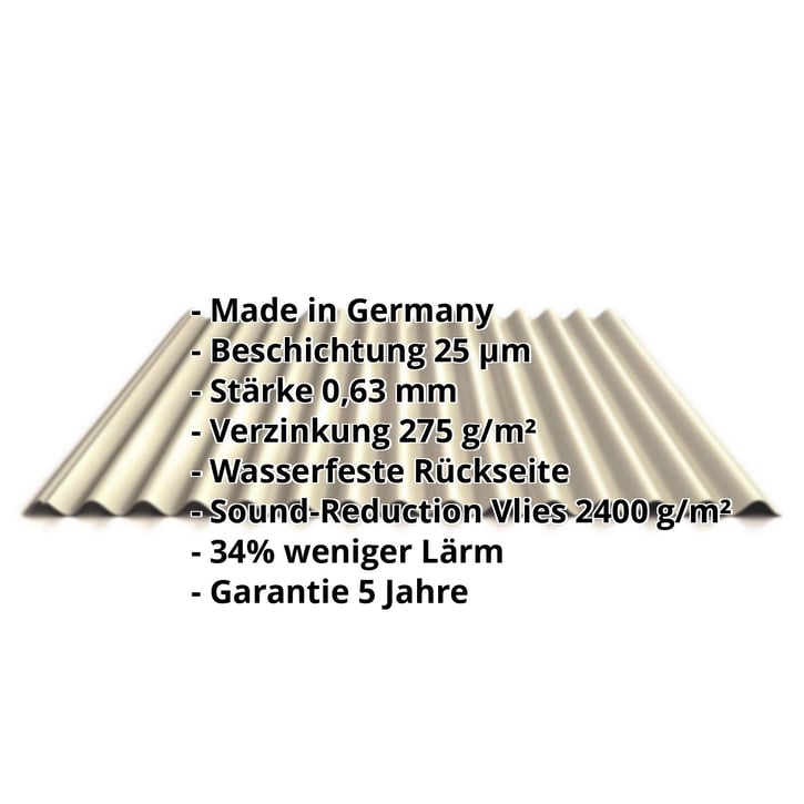 Wellblech 18/1064 | Dach | Anti-Tropf 2400 g/m² | Stahl 0,63 mm | 25 µm Polyester | 1015 - Hellelfenbein #2