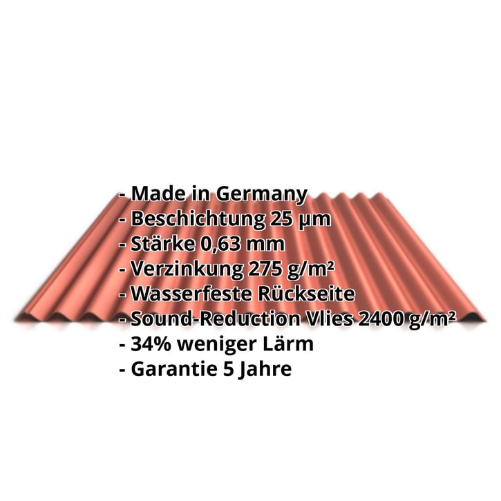Wellblech 18/1064 | Dach | Anti-Tropf 2400 g/m² | Stahl 0,63 mm | 25 µm Polyester | 8004 - Kupferbraun #2