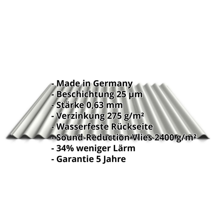Wellblech 18/1064 | Dach | Anti-Tropf 2400 g/m² | Stahl 0,63 mm | 25 µm Polyester | 9002 - Grauweiß #2