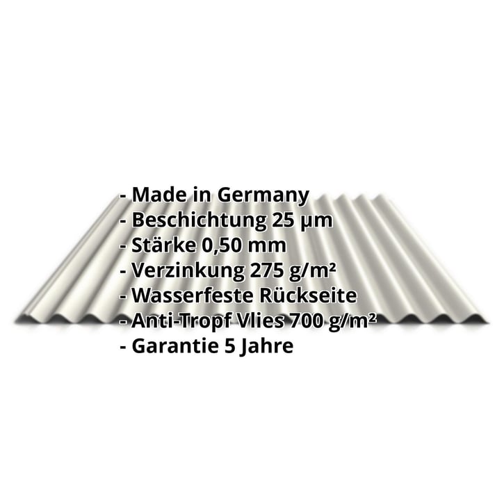 Wellblech 18/1064 | Dach | Anti-Tropf 700 g/m² | Stahl 0,50 mm | 25 µm Polyester | 9010 - Reinweiß #2