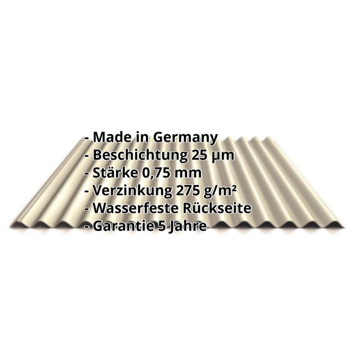 Wellblech 18/1064 | Dach | Stahl 0,75 mm | 25 µm Polyester | 1015 - Hellelfenbein #2