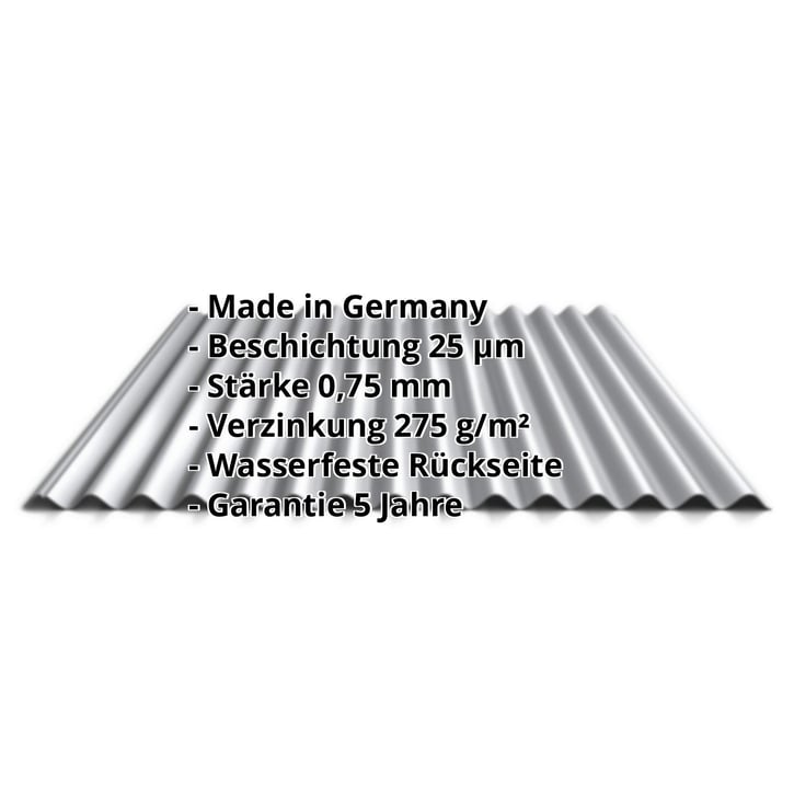 Wellblech 18/1064 | Dach | Stahl 0,75 mm | 25 µm Polyester | 9006 - Weißaluminium #2