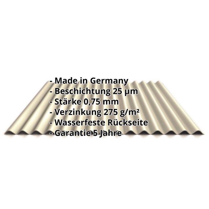 Wellblech 18/1064 | Wand | Stahl 0,75 mm | 25 µm Polyester | 1015 - Hellelfenbein #2