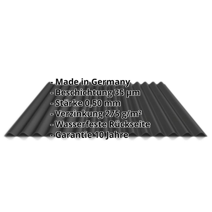Wellblech 18/1064 | Wand | Stahl 0,50 mm | 35 µm Mattpolyester | 33 - Schwarz #2