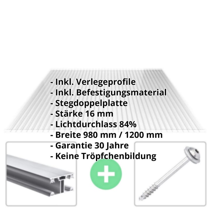 Acrylglas Stegdoppelplatte | 16 mm | Profil ECO | Sparpaket | Plattenbreite 980 mm | Klar | Breite 3,05 m | Länge 2,00 m #2