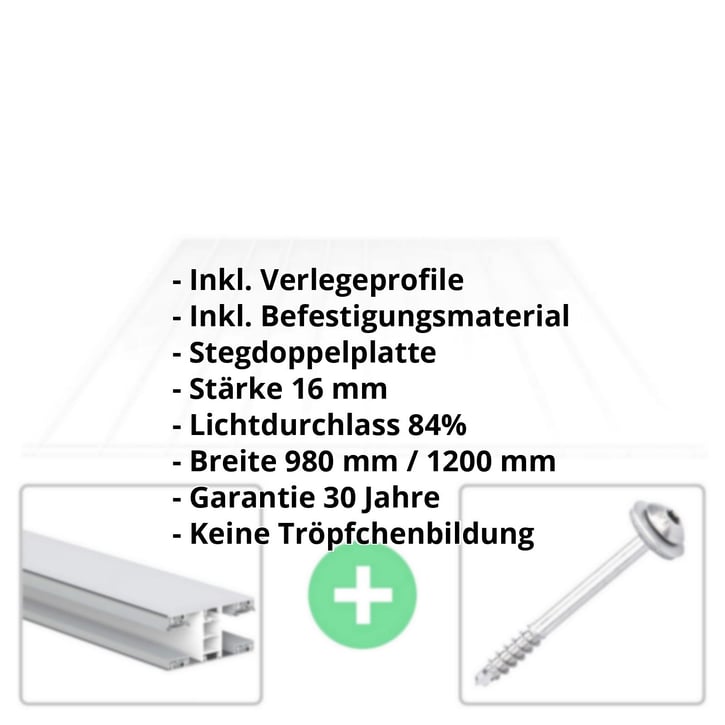 Acrylglas Stegdoppelplatte | 16 mm | Profil Mendiger | Sparpaket | Plattenbreite 980 mm | Klar | Breitkammer | Breite 3,09 m | Länge 2,00 m #2