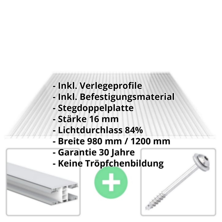 Acrylglas Stegdoppelplatte | 16 mm | Profil Mendiger | Sparpaket | Plattenbreite 980 mm | Klar | Breite 3,09 m | Länge 2,00 m #2