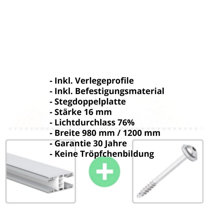 Acrylglas Stegdoppelplatte | 16 mm | Profil Mendiger | Sparpaket | Plattenbreite 980 mm | Opal Weiß | Breite 3,09 m | Länge 2,00 m #2