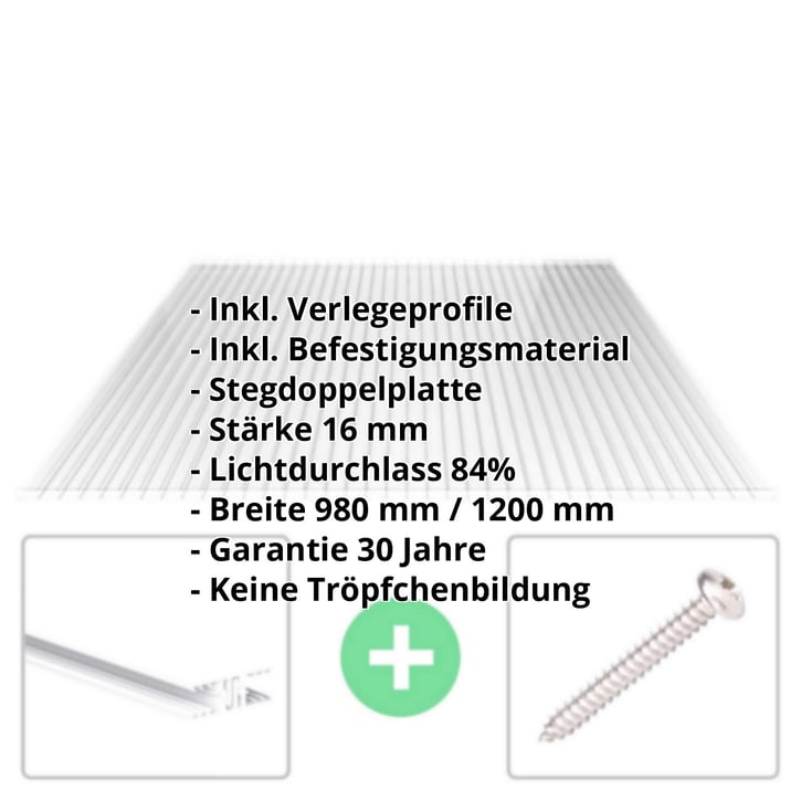 Acrylglas Stegdoppelplatte | 16 mm | Profil Zevener Sprosse | Sparpaket | Plattenbreite 980 mm | Klar | Breite 3,13 m | Länge 2,00 m #2