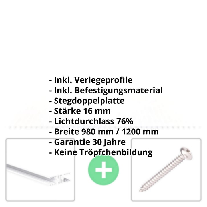 Acrylglas Stegdoppelplatte | 16 mm | Profil Zevener Sprosse | Sparpaket | Plattenbreite 1200 mm | Opal Weiß | Breite 3,79 m | Länge 2,00 m #2