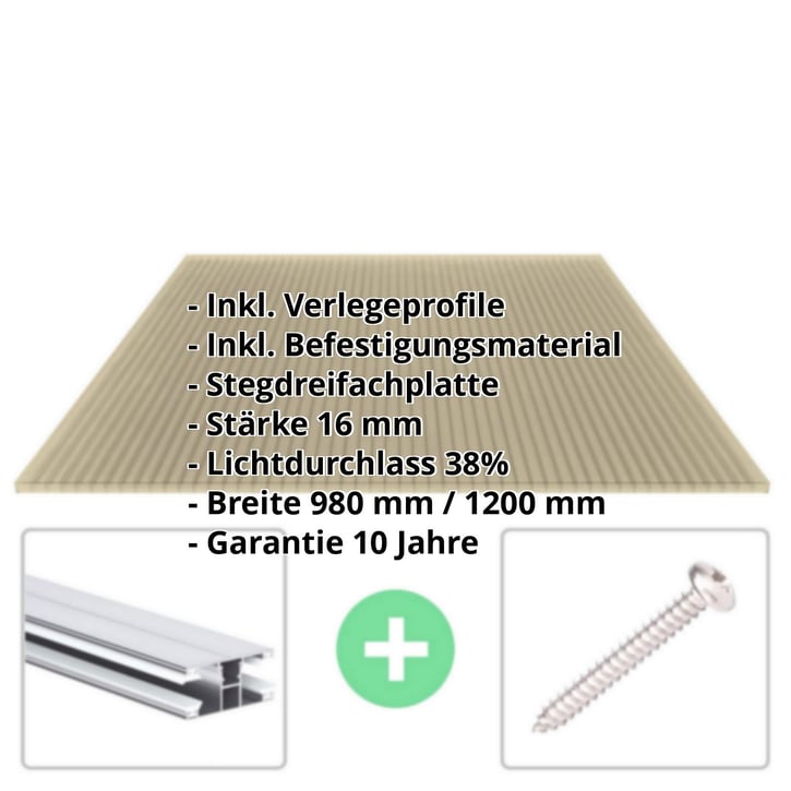 Polycarbonat Stegplatte | 16 mm | Profil DUO | Sparpaket | Plattenbreite 1200 mm | Bronze | Breite 11,13 m | Länge 6,00 m #2