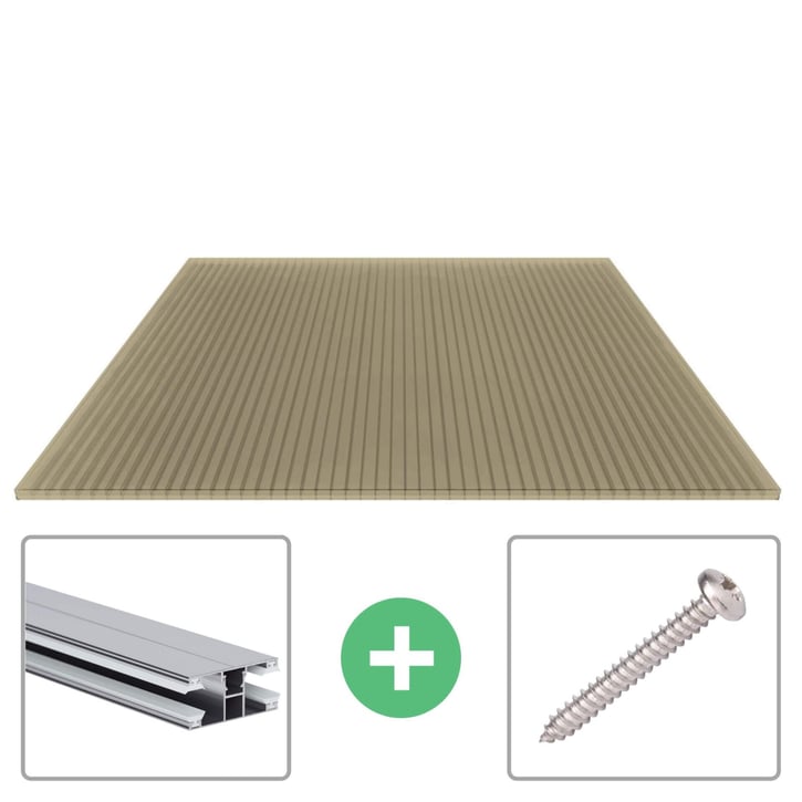 Polycarbonat Stegplatte | 16 mm | Profil DUO | Sparpaket | Plattenbreite 1200 mm | Bronze | Breite 11,13 m | Länge 3,50 m #1
