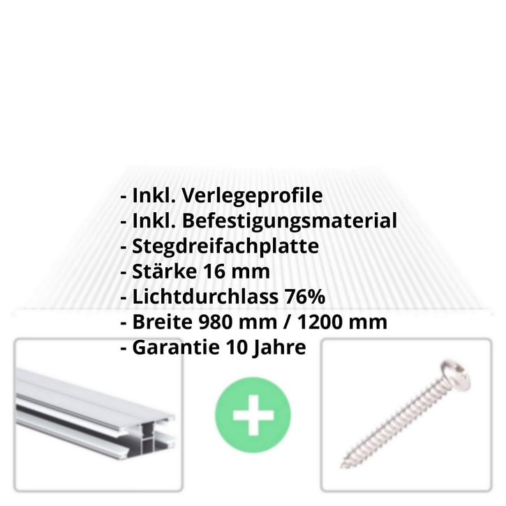 Polycarbonat Stegplatte | 16 mm | Profil DUO | Sparpaket | Plattenbreite 980 mm | Klar | Breite 7,13 m | Länge 4,00 m #2