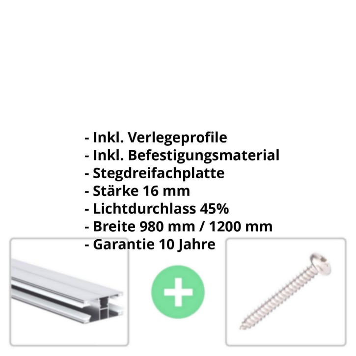 Polycarbonat Stegplatte | 16 mm | Profil DUO | Sparpaket | Plattenbreite 980 mm | Opal Weiß | Breite 6,12 m | Länge 4,50 m #2