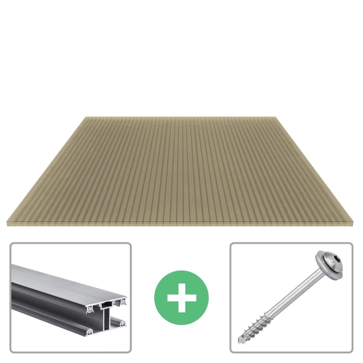 Polycarbonat Stegplatte | 16 mm | Profil ECO | Sparpaket | Plattenbreite 1200 mm | Bronze | Breite 3,71 m | Länge 2,00 m #1