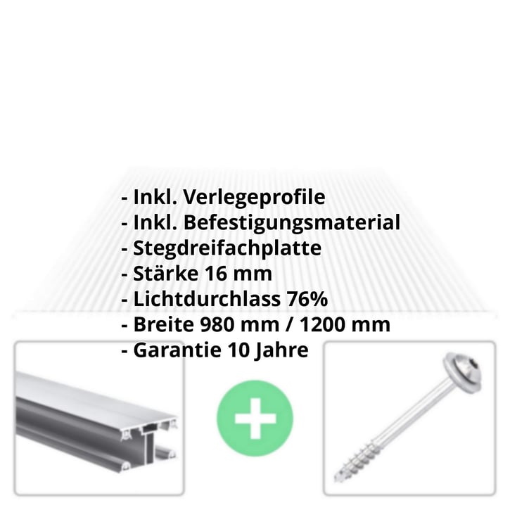 Polycarbonat Stegplatte | 16 mm | Profil ECO | Sparpaket | Plattenbreite 1200 mm | Klar | Breite 3,71 m | Länge 2,00 m #2