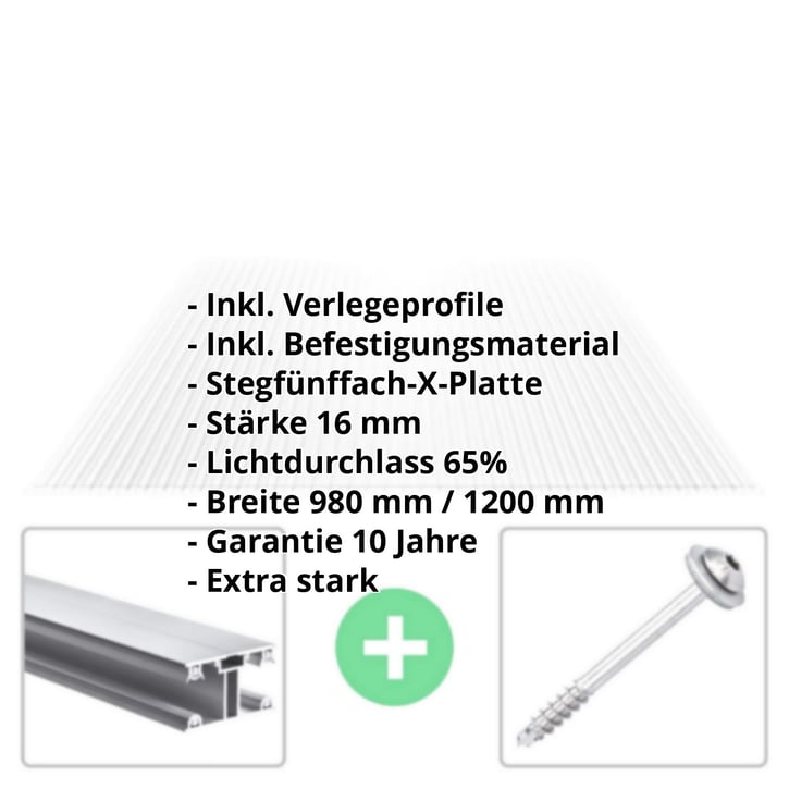 Polycarbonat Stegplatte | 16 mm | Profil ECO | Sparpaket | Plattenbreite 1200 mm | Klar | Extra stark | Breite 3,71 m | Länge 2,00 m #2